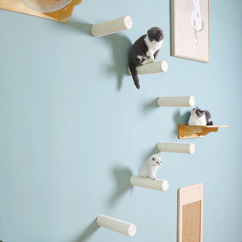 Support mural pour chat en bois massif, poteau de griffe en sisal