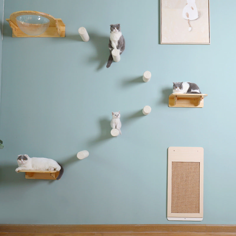 Support mural pour chat en bois massif, poteau de griffe en sisal