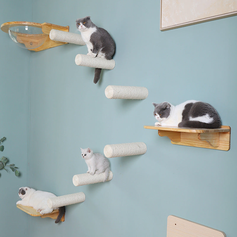 Support mural pour chat en bois massif, poteau de griffe en sisal